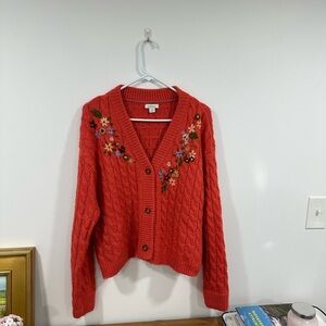 Embroidered Cable Knit Sweater
